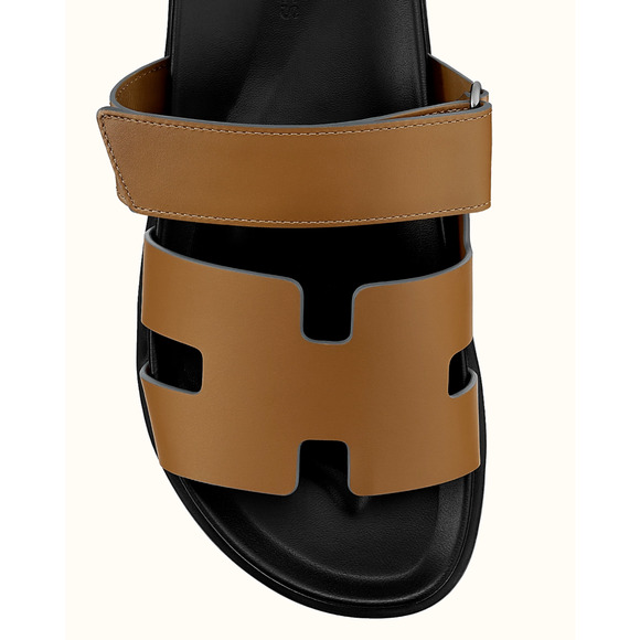 Hermes Chypre Sandal Men Black Brown Leather H Logo Slide Slip On Flat 44.5 11.5 - Picture 6 of 12